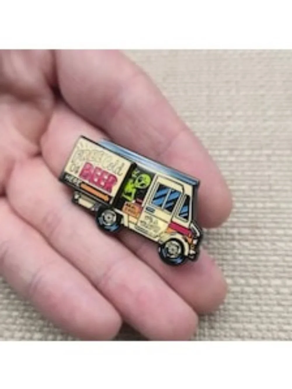 Funny Alien Free Cold Beer Truck It's A Trap Sci-Fi Humor Enamel Lapel Pin A8346